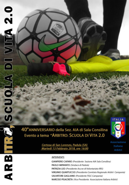 La Sezione Arbitri di Sala Consilina festeggia 40 anni. A Padula il convegno con i vertici nazionali